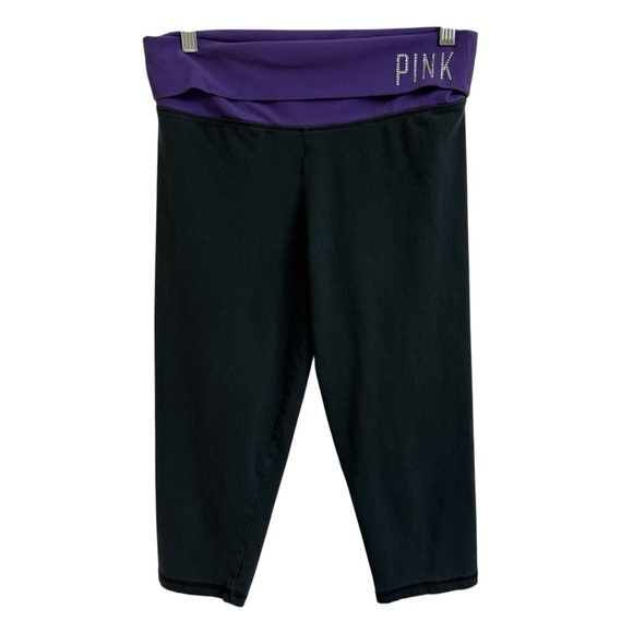 Victoria’s Secret Y2K Pink Yoga Capri Leggings Women Size M Fold Over Waist Vntg - Picture 1 of 9